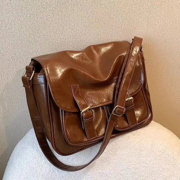 Xajzpa  Large Capacity Brown Messenger Bag Women Vintage Soft Chic Pu Leather Handbag Female Harajuku Casual Crossbody Bags New